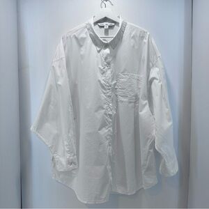 Old Navy Womens‎ Plus XXL The Boyfriend Shirt White Cotton Button Up Top Blouse